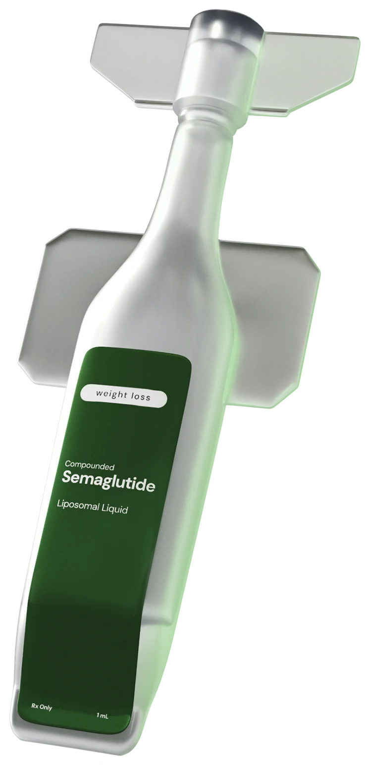 A dropper bottle of compounded oral semaglutide liquid.