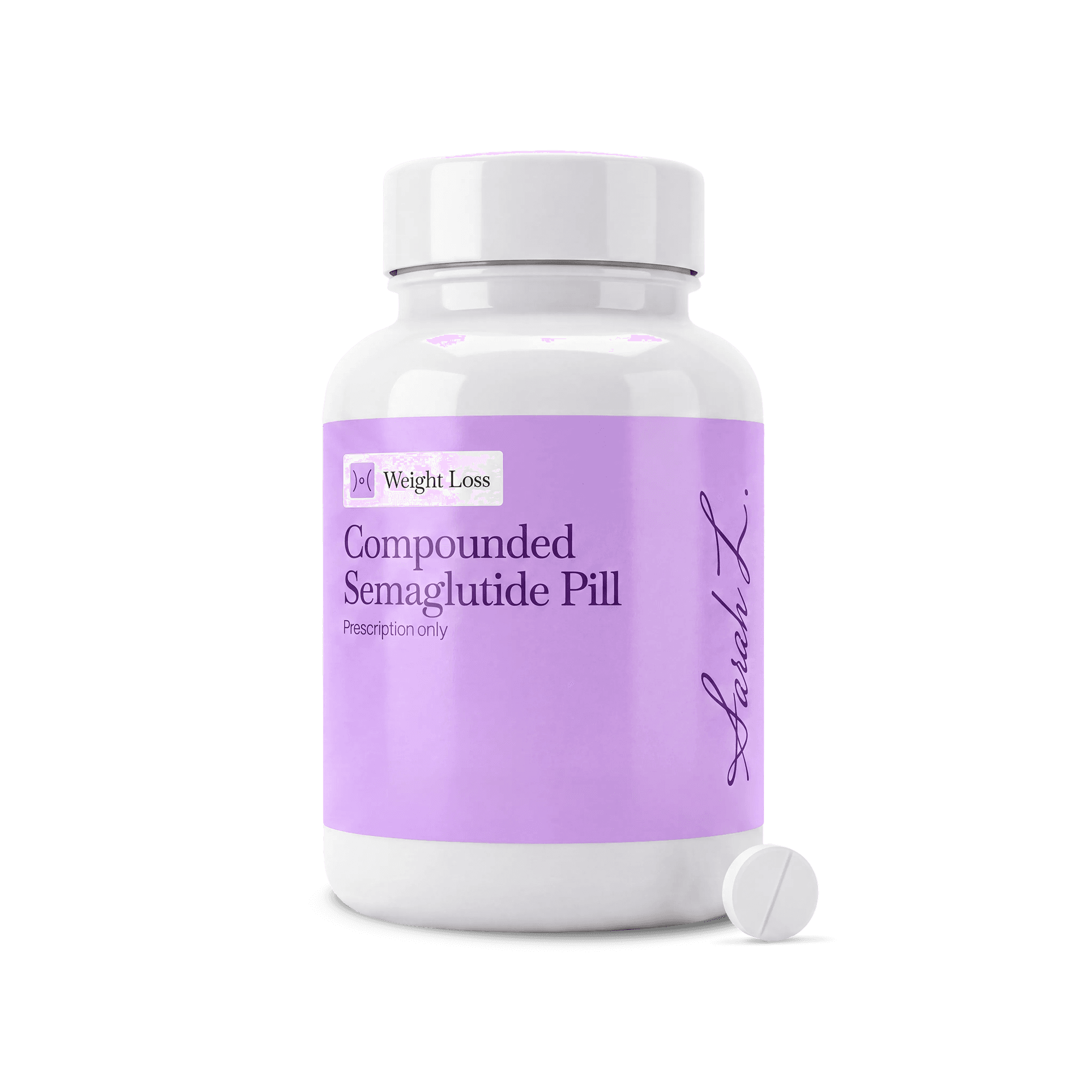 A bottle of compounded oral semaglutide tablets.