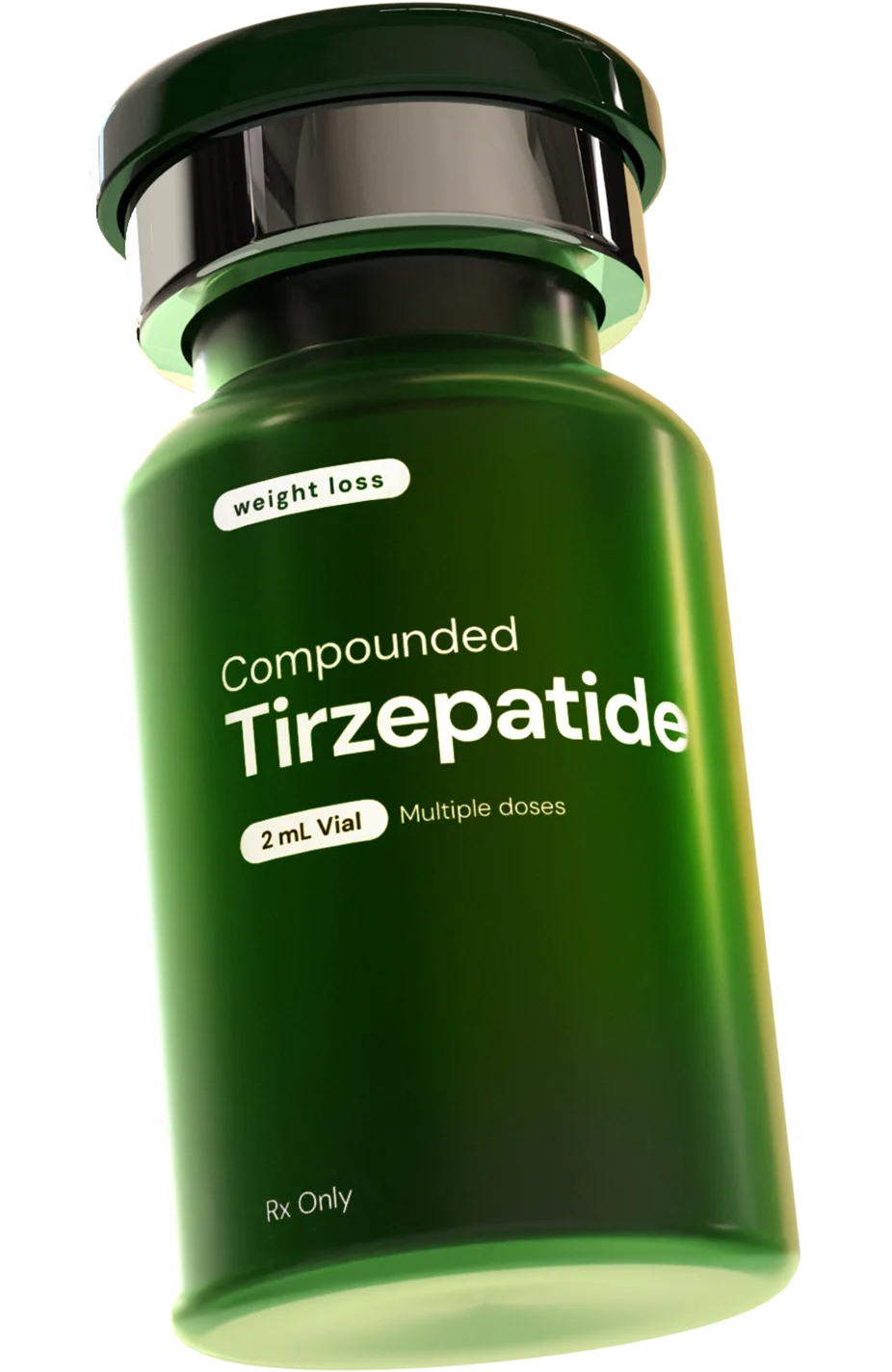A multi-dose compounded tirzepatide vial with a crimp cap.