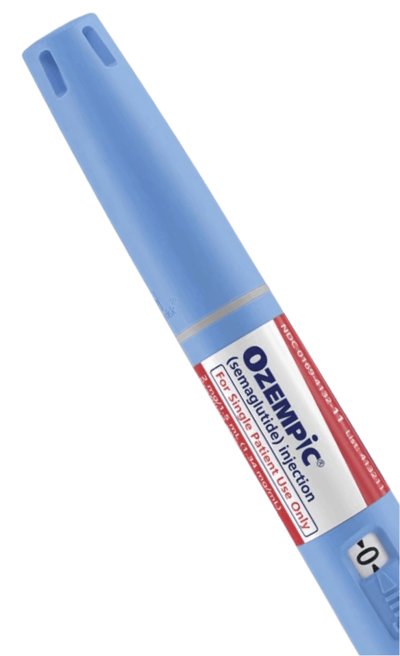 An Ozempic semaglutide injection pen with a dose dial.